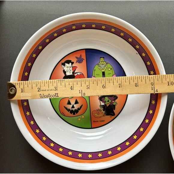 Vintage Halloween Candy Bowls Melamine Mario Lot of 2 Dracula Frankenstein 10" - Picture 2 of 14